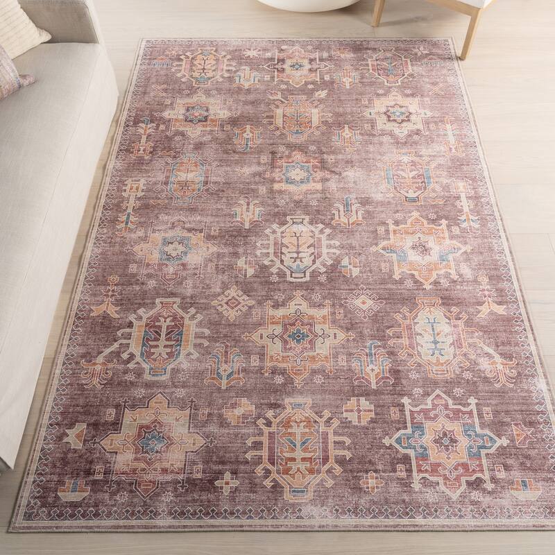 Nuloom Philomena Medallion SplashGuard Machine Washable Area Rug - 5' x 8' - Brown - Rectangle
