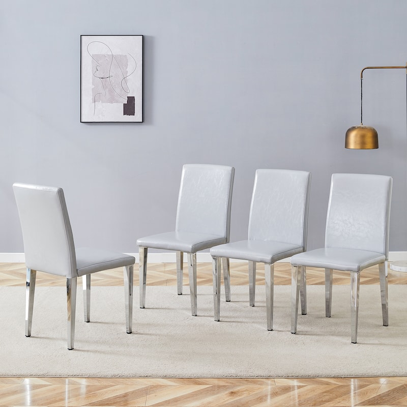 4-Piece Armless Dining Chair Set, Faux Leather Upholstered Accent Chair with Metal Legs Modern High Back Kitchen Dining Chair