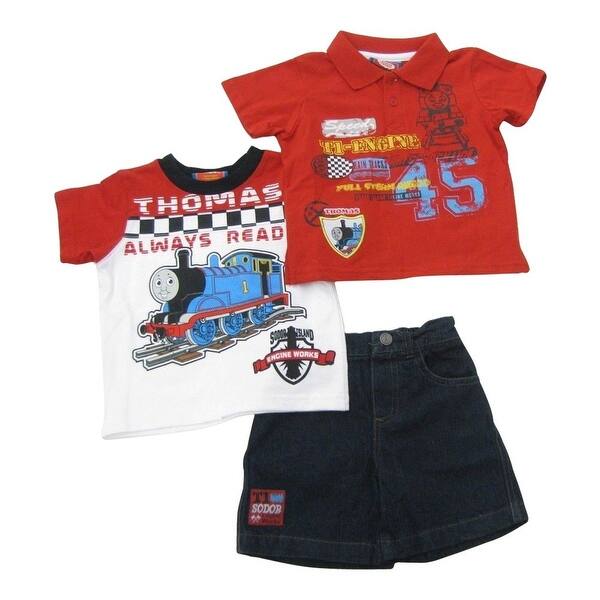 Shop Thomas The Train Baby Boys Red Printed Tops Denim Shorts 3 Pc
