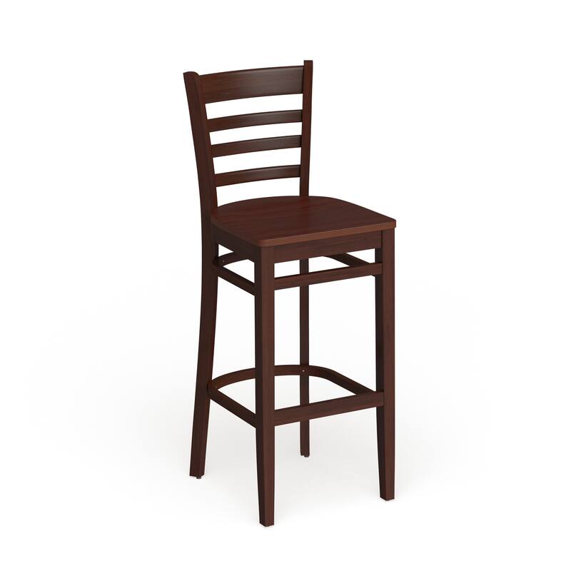 Ladder Back Wooden Restaurant Barstool - 16.75"W x 19"D x 43.75"H - 16.75"W x 19"D x 43.75"H - Mahogany Wood Seat/ Mahogany Wood Frame