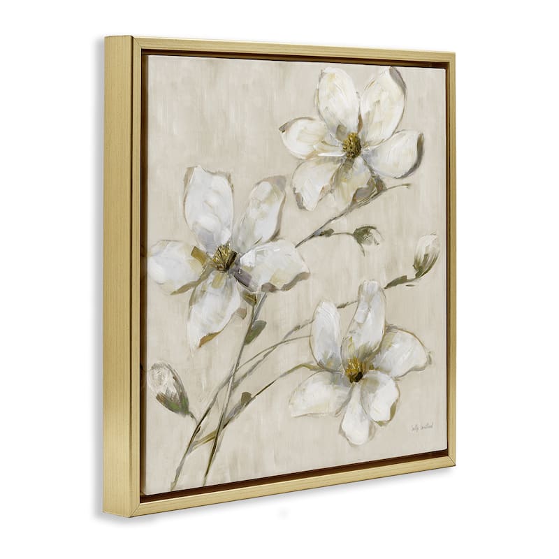 Stupell Neutral Tone Dogwood Flowers Framed Floater Canvas Wall Art Design By Sally Swatland