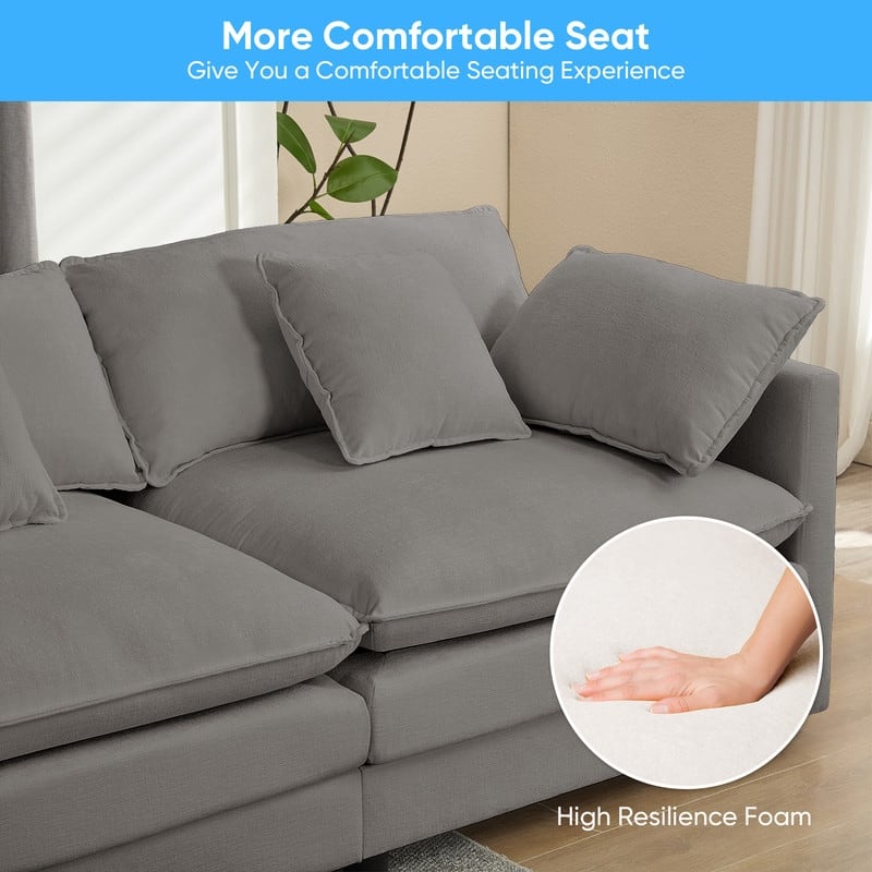 Mixoy 113''L-Shaped Modular Sectional Sofa,Modern Chenille 4-Seater Cloud Couch with Ottoman and Thickened Cushion