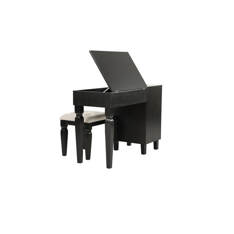 Traditional Formal Black Color Vanity Set Stool Storage Drawers,1pc Bedroom Furniture Set Tufted Seat Stool