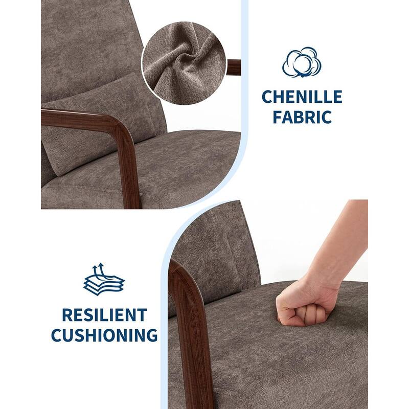 Modern Chenille Accent Sofa Chair, Lounge Armchair with Lumbar Pillow for Living Room, Bedroom