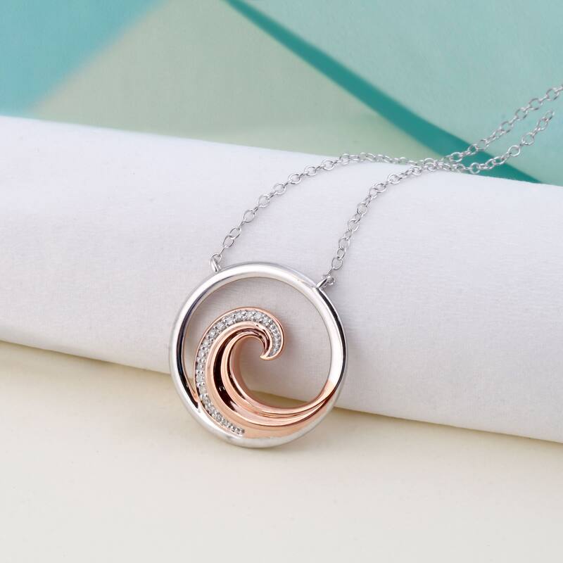 1/20ct Diamond Four Elements of Nature-Water Pendant Necklace in Silver for Women - Pink Plated