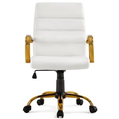 Yaheetech Mid-Back Office Chair with Gold Frame PU Leather Office Executive Chair - N/A
