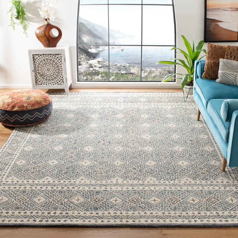 SAFAVIEH Handmade Micro-Loop Jelske Wool Rug - 8' x 10' - Blue/Ivory - Rectangle