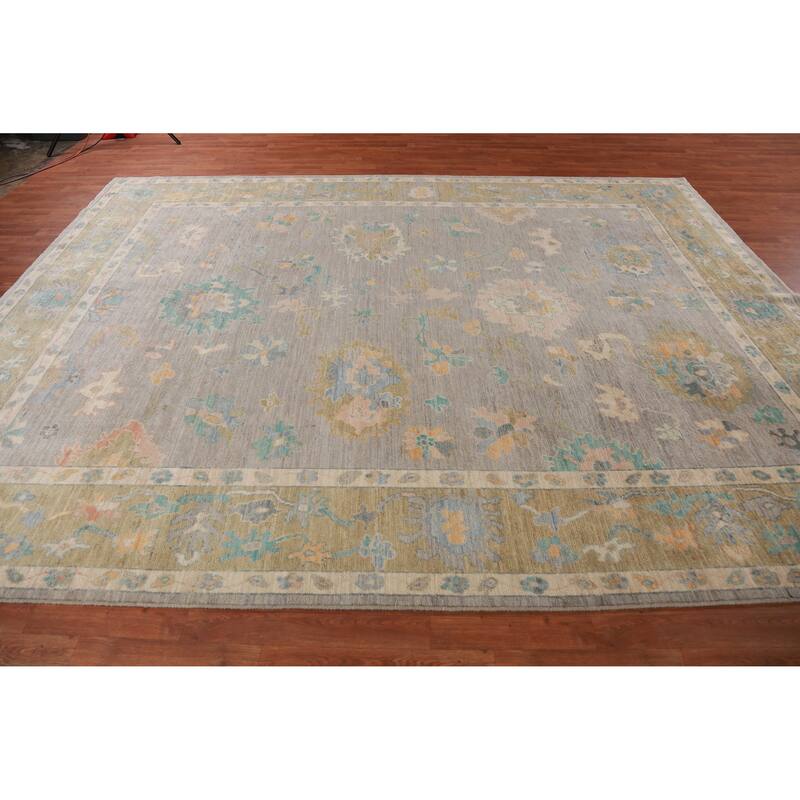 Hand Knotted Oriental 100% Wool Carpet Transitional All-Over Greys & Charcoal Oushak Area Rug - 11' 11'' X 9' 2''