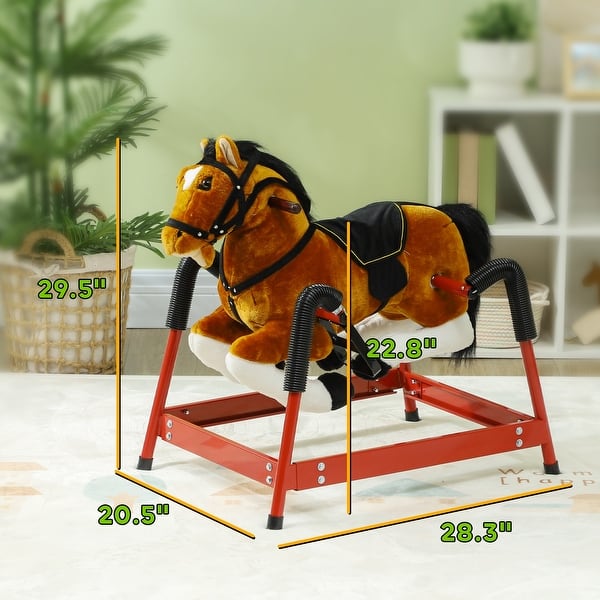 dimension image slide 1 of 2, Interactive Rocking Horse for Kids with Neighing Sounds, Handles, and Stable Steel Frame for Toddlers