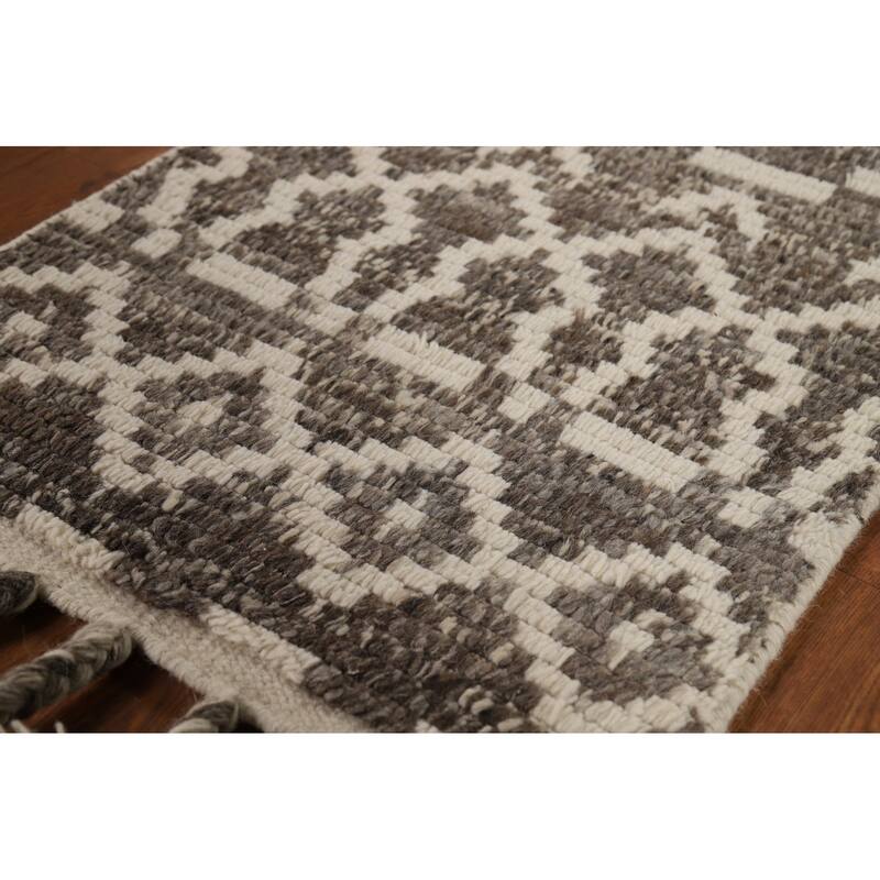 Brown & Ivory Moroccan Oriental Accent Rug Hand-Knotted Wool Carpet - 2'0"x 3'0"