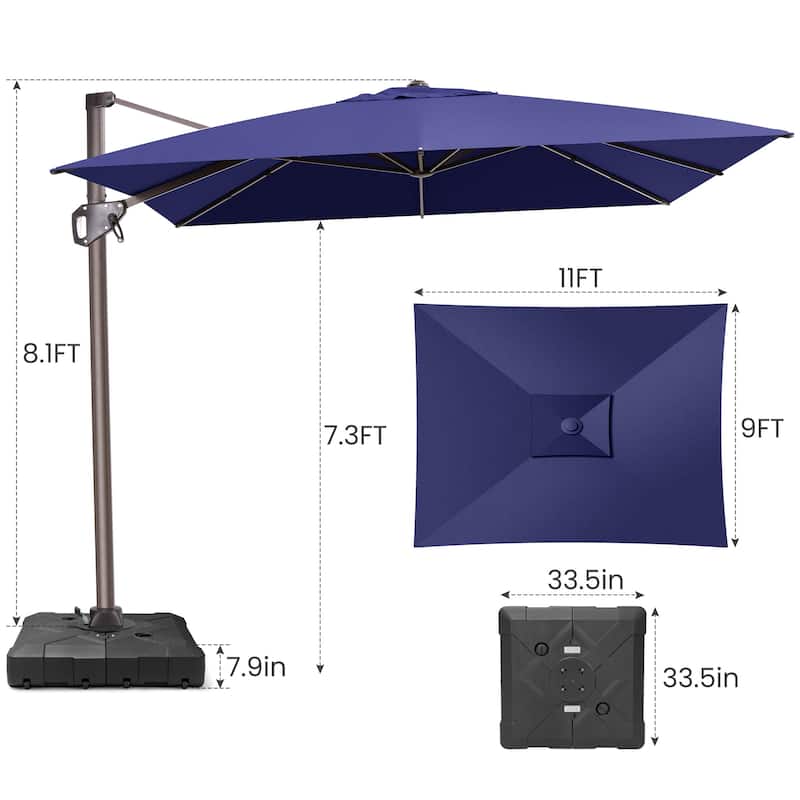 11 x 9 FT Outdoor Patio Offset Cantilever Umbrella with Base
