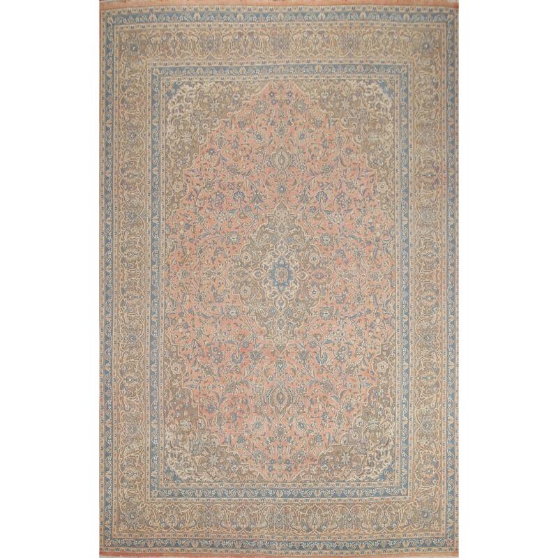 Hand Knotted Oriental 100% Wool Carpet Traditional Floral Pink Mashad Area Rug - 12' 7'' X 9' 6''