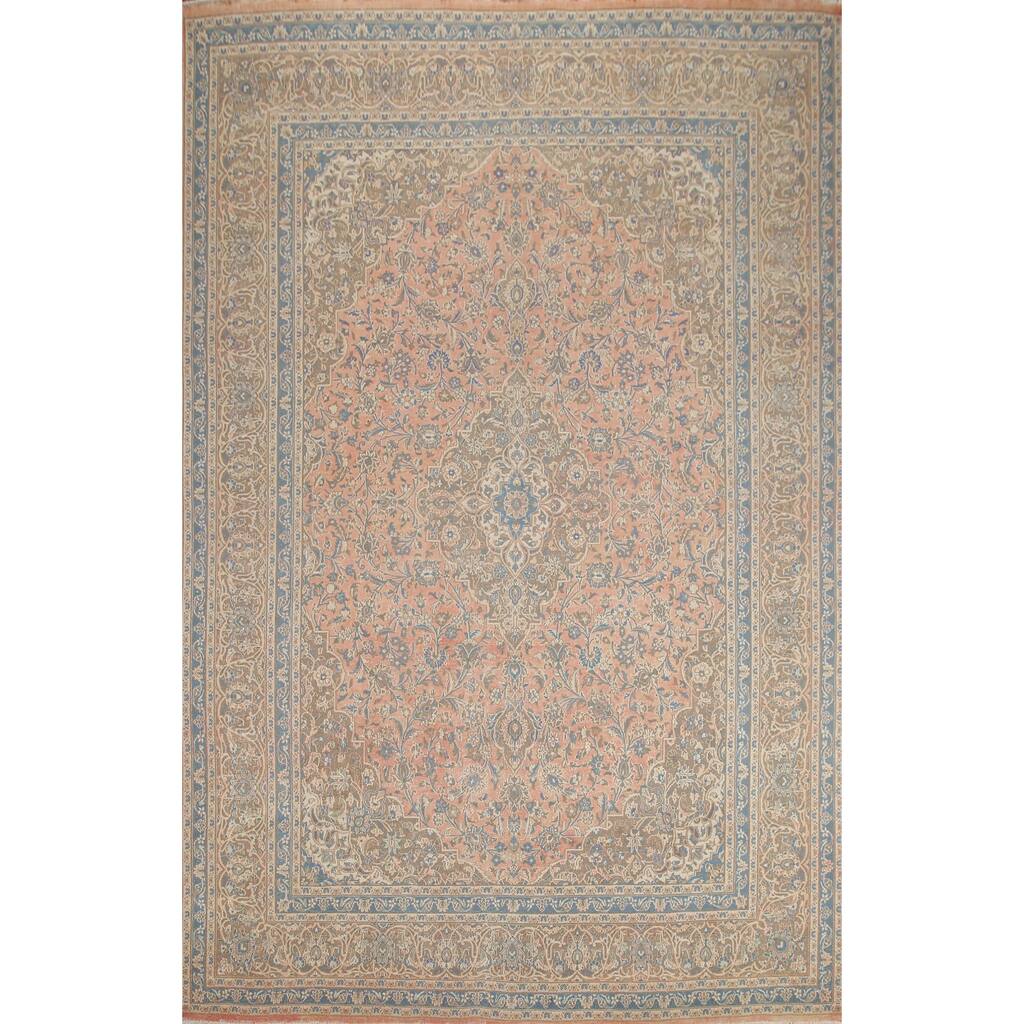 Hand Knotted Oriental 100% Wool Carpet Traditional Floral Pink Mashad Area Rug - 12' 7'' X 9' 6''