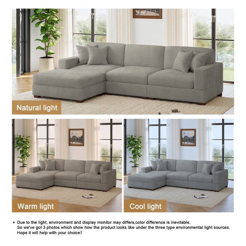 Modern Oversized Chenille Modular Sectional Sofa with Ottoman