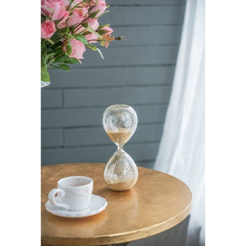 3.2x3.2x8" Peleus 30-Minute Silvered Hourglass, Bisque Sand