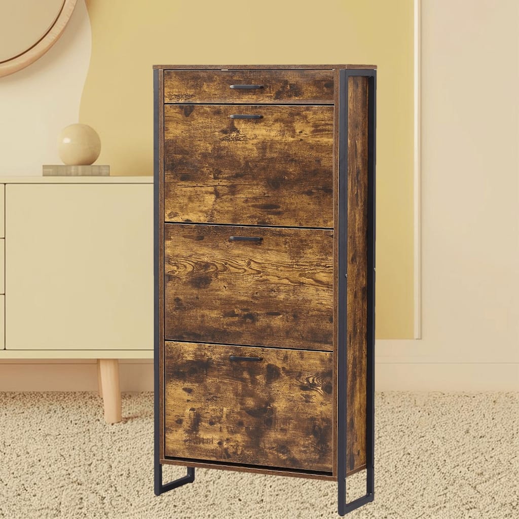 3-Tier Flip Shoe Storage Cabinet with Drawer, Hidden Storage Organizer for Entryway, Hallway, or Behind the Door Organizer