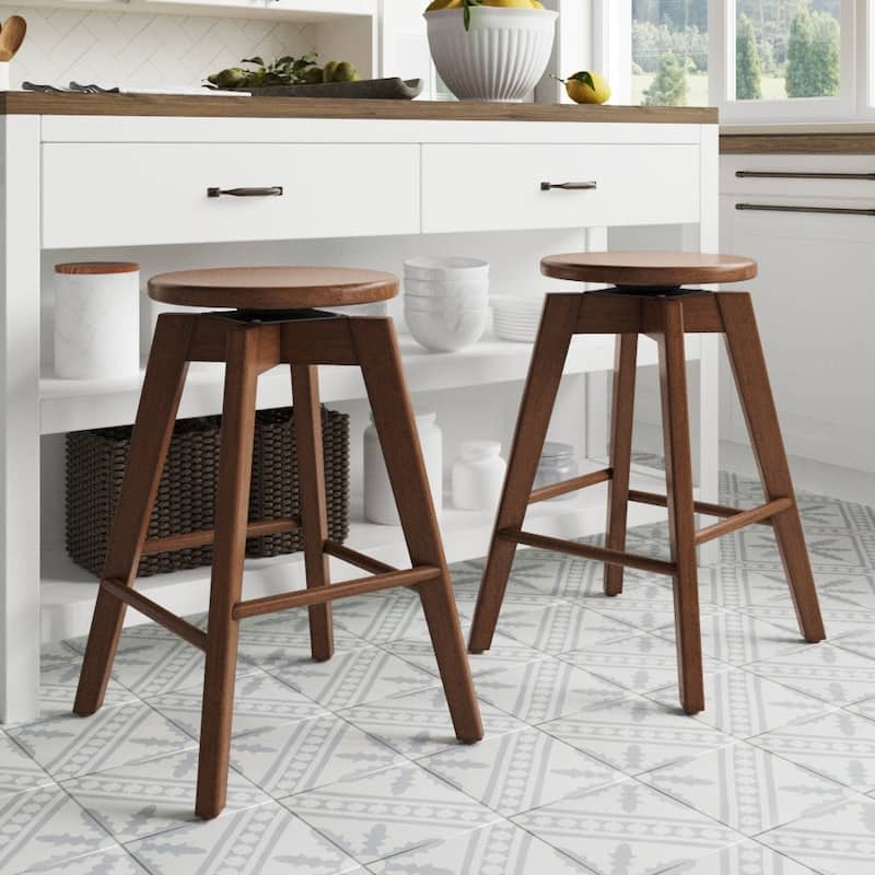Nathan James Amalia Backless Counter Height 360 Swivel Seat Wood Bar Stool