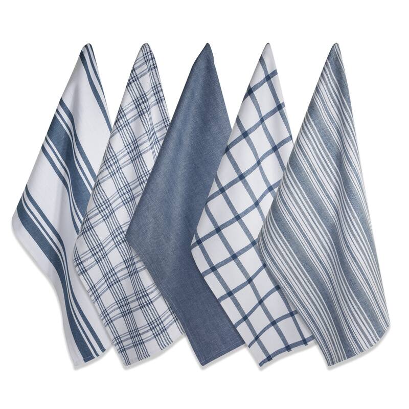 Design Imports Assorted Woven Dishtowel Set of 5 (28 inches long x 18 inches wide) - Stone Blue