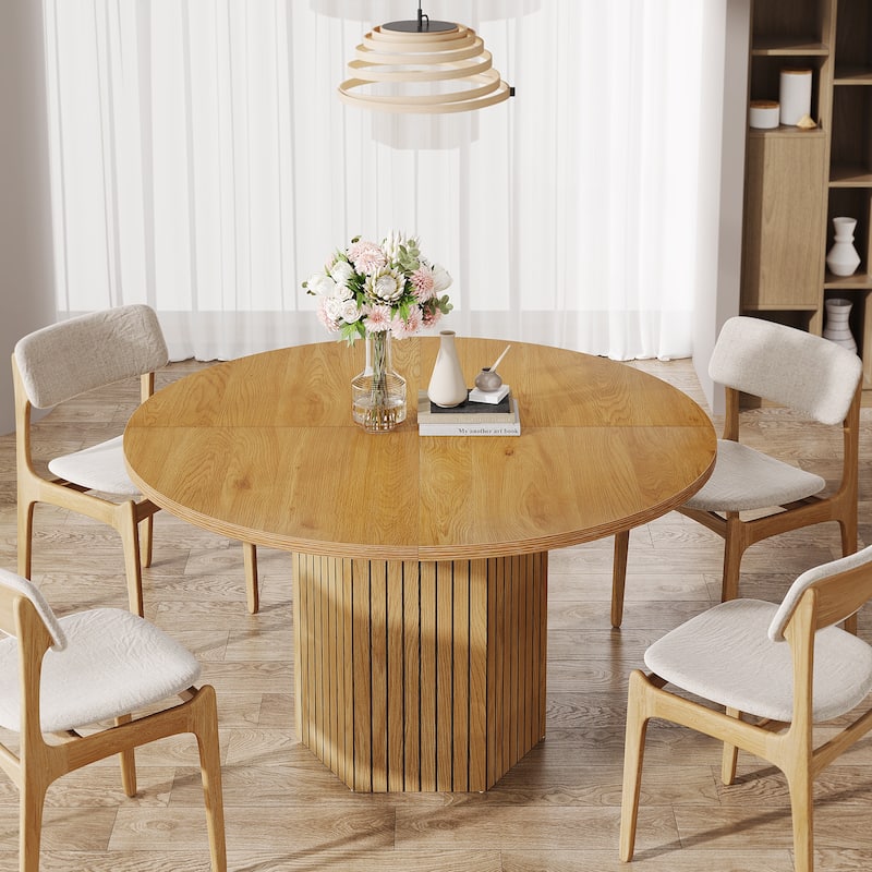 47-Inch Industrial Round Kitchen Dining Table with Pedestal for 4