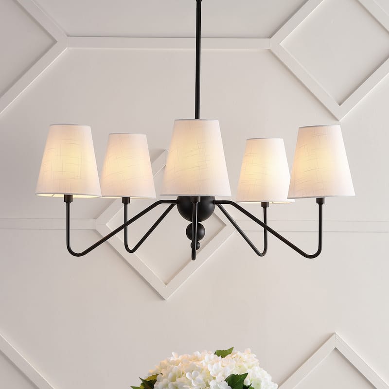 Signe 32" 5-Light Classic Minimalist Iron Inverted Gourd LED Chandelier, Black by JONATHAN Y