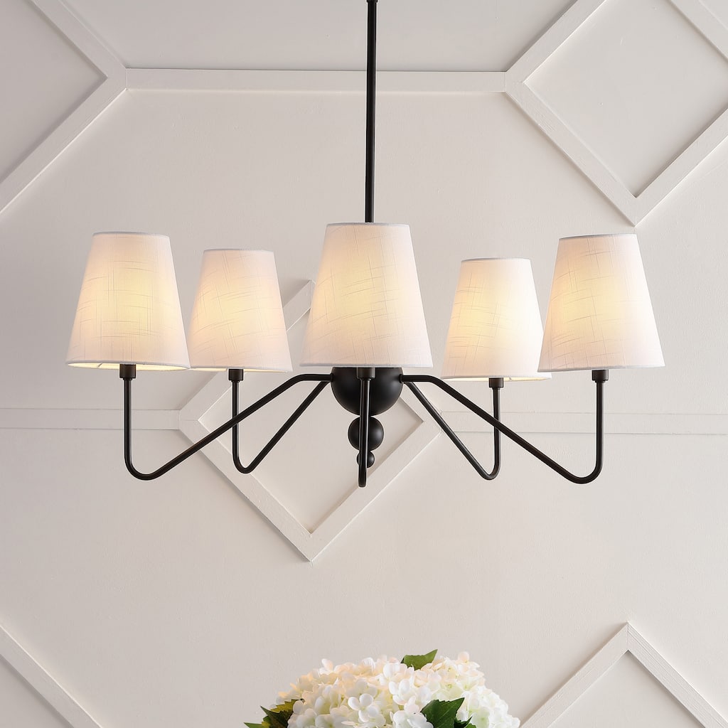 Signe 32" 5-Light Classic Minimalist Iron Inverted Gourd LED Chandelier, Black by JONATHAN Y