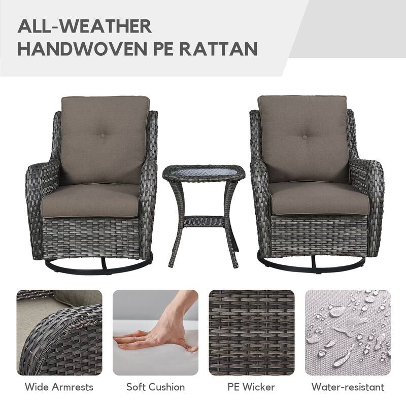 Gymojoy Patio Swivel Rocking Chair Coffee Table Set