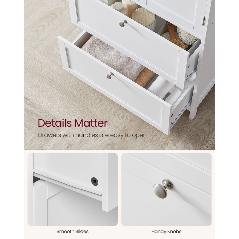 Modern Tall Freestanding Bathroom Storage Cabinet with 2 Drawers and Adjustable Shelf - 11.8"D x 23.6"W x 43.3"H