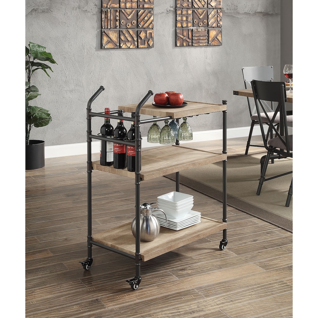 Brantley Oak & Sandy Black Finish Serving cart
