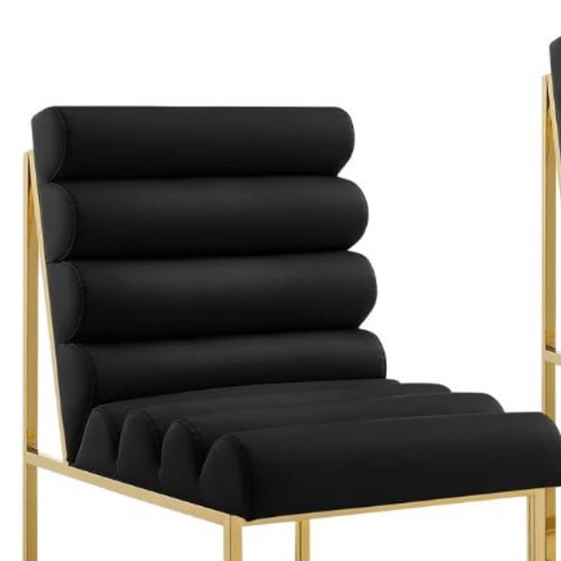 Set of 2 Modern Faux Leather Armless Dining Chairs with Gold Steel Legs and Tufted Back for Living Room - 37”H x 27.8”W x 19.8”D