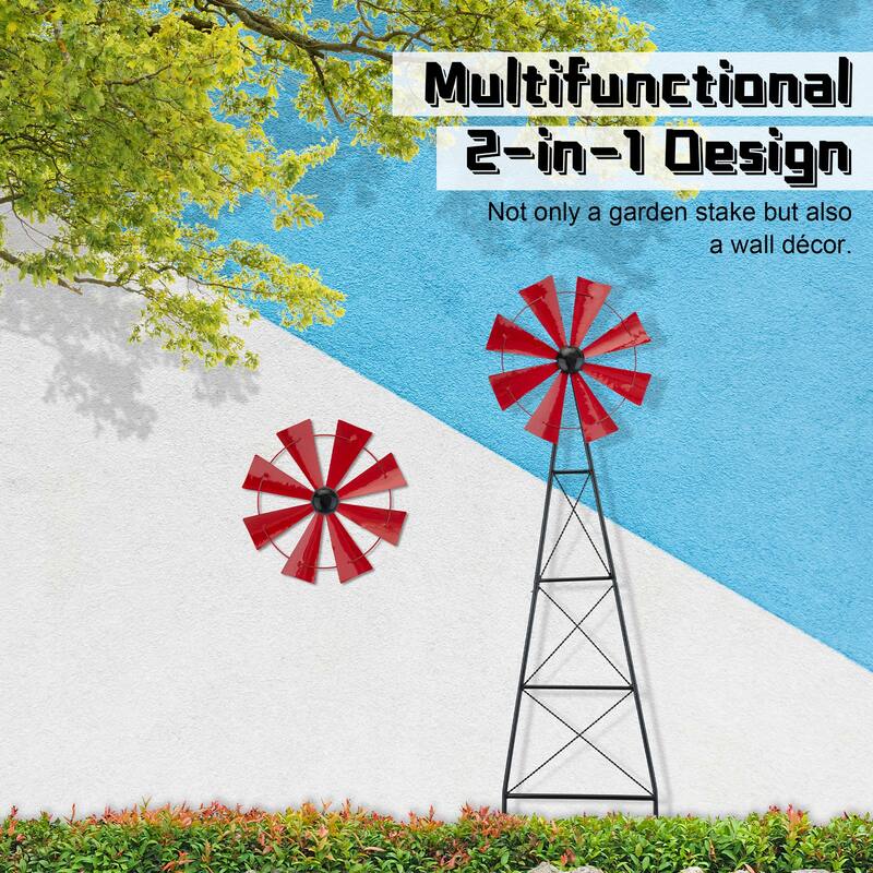 Glitzhome 44"H Glossy Painted Metal Yellow//Blue/Orange/Red Flower Wind Spinner Yard Stake
