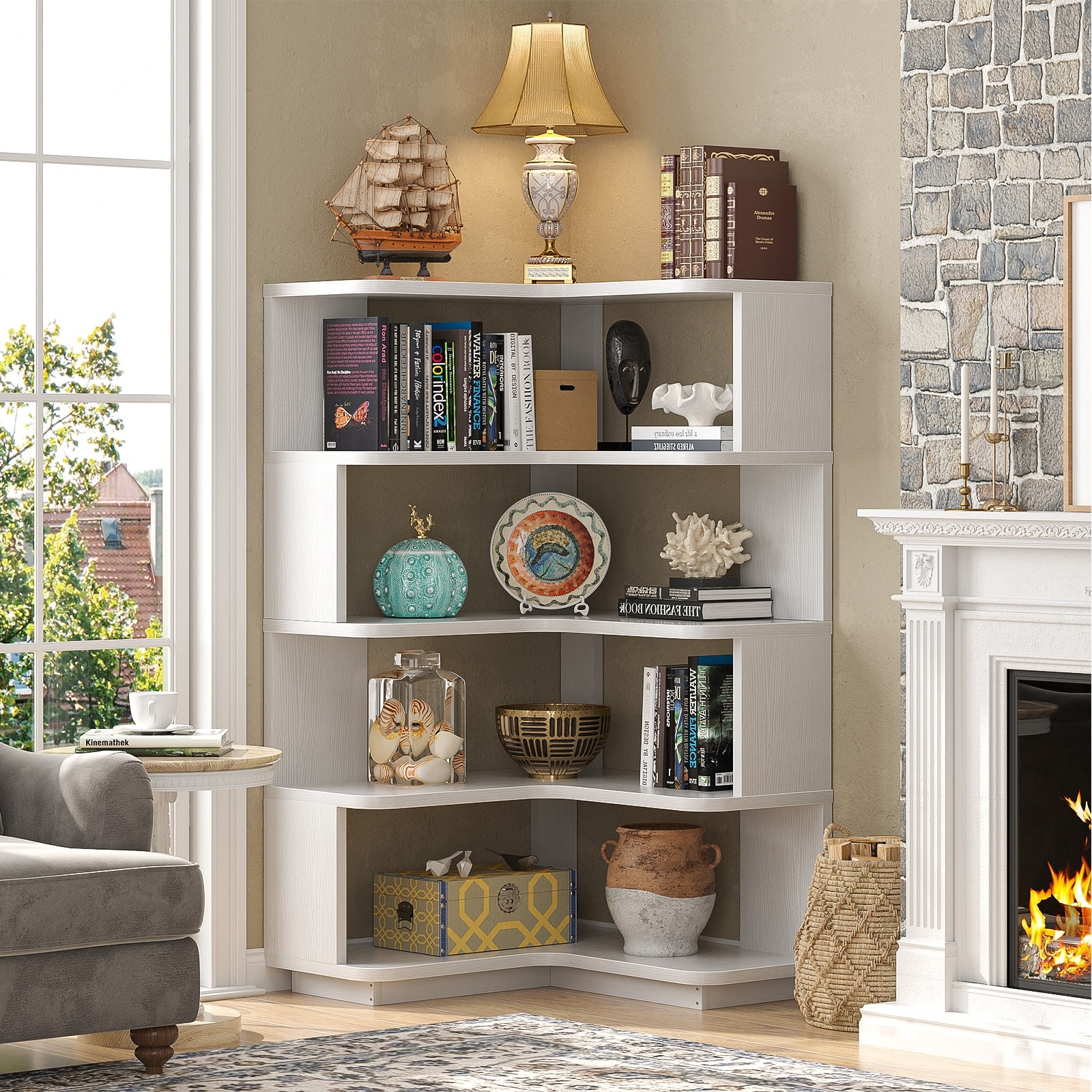 5-Tier Corner Space Shelving Bookshelves, Freestanding Display Storage Shelving