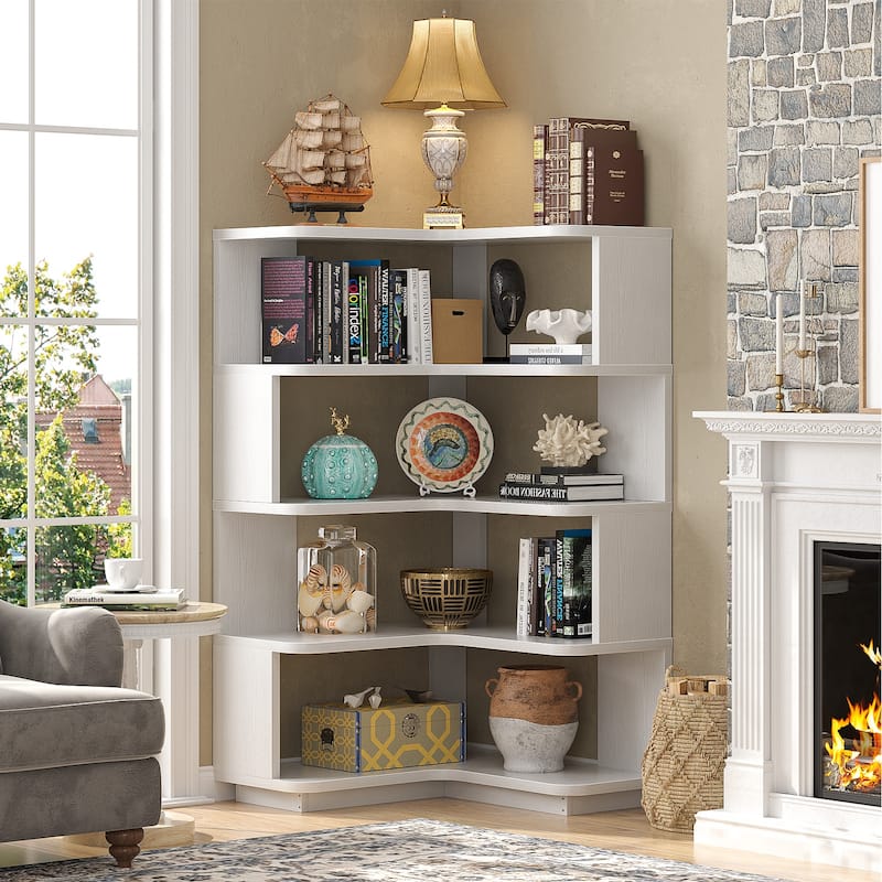 5-Tier Corner Space Shelving Bookshelves, Freestanding Display Storage Shelving - White - 4-Tier