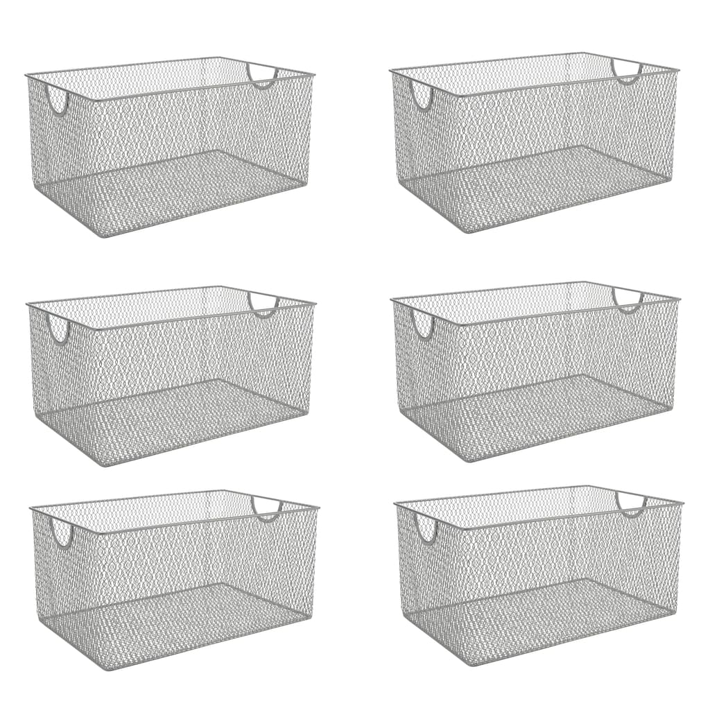 Ybm Home Wire Mesh Open Bin Shelf Storage Basket Kitchen Pantry Organizer Silver Upper 12.1 in. L x 7.8 in. W x 5.8 in. H 6 Pack