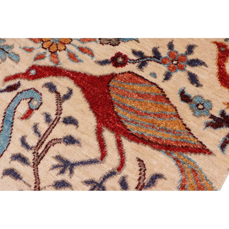 Oriental Ziegler Heidy Beige Blue Hand-Knotted Wool Runner - 2'0'' x 4'11''