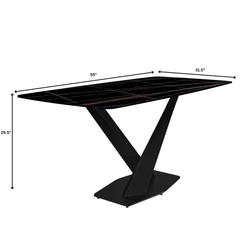 Voren Dining Table with Stone or Glass Tabletop in Black Steel Base