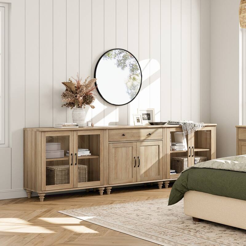 Sideboard Buffet Cabinets with Doors and Drawer - 1 Drawer and 6 Doors - Oak