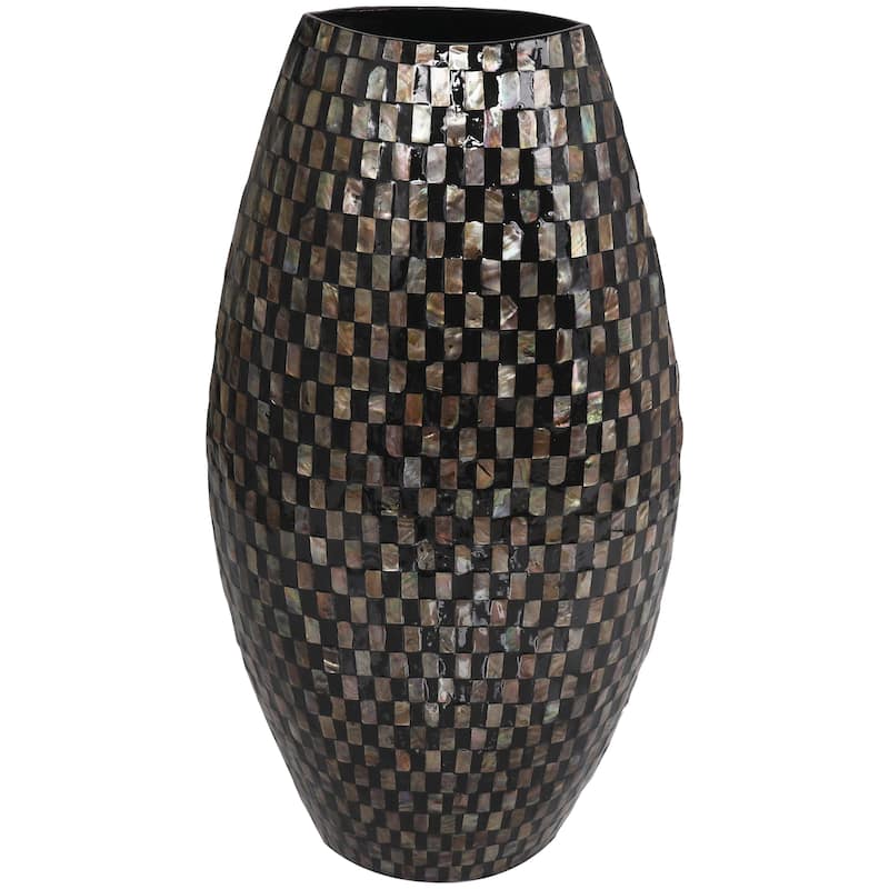 Mother of Pearl Shell Handmade Geometric Mosaic Inspired Thin Decorative Vase - Black - Roche River Decor
