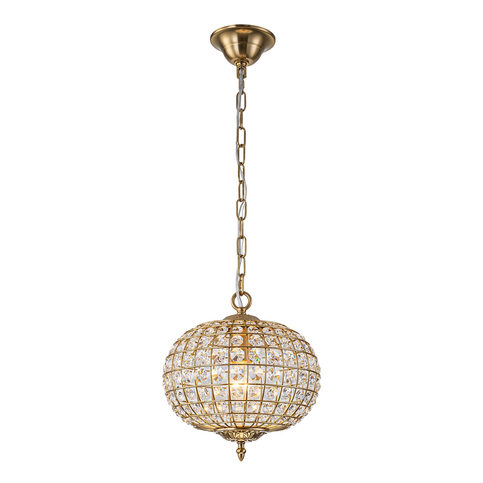 Retro French 4/5-Light Antique Brass Globe Crystal Chandelier for
