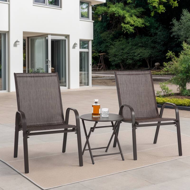 Outdoor Table Chairs Set of 3 with 2 Camping Chairs & Folding Table - Brown