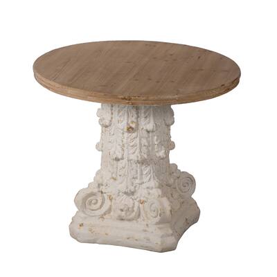 Distressed White and Natural Roman Column Accent Table