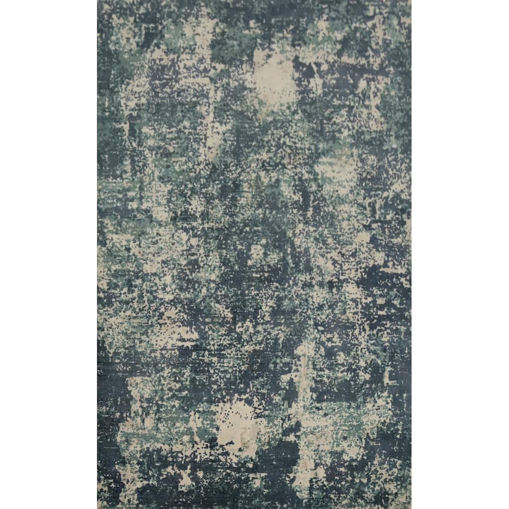 Hand Knotted Oriental Viscose Silk Carpet Modern All-Over Multi-Colored Abstract Area Rug - 7' 11'' X 4' 11''