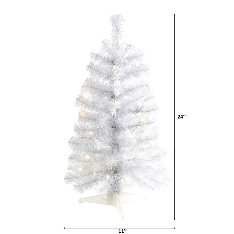 Pre-Lit Medium White Artificial Christmas Tree -2' - Clear LED Lights - 2 Foot