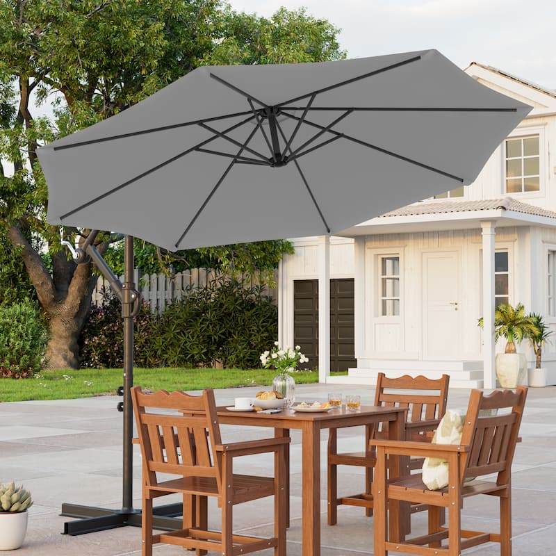 BONOSUKI 10ft Patio Offset Umbrella,w/Crossed Base Cantilever Umbrella - Light Gray
