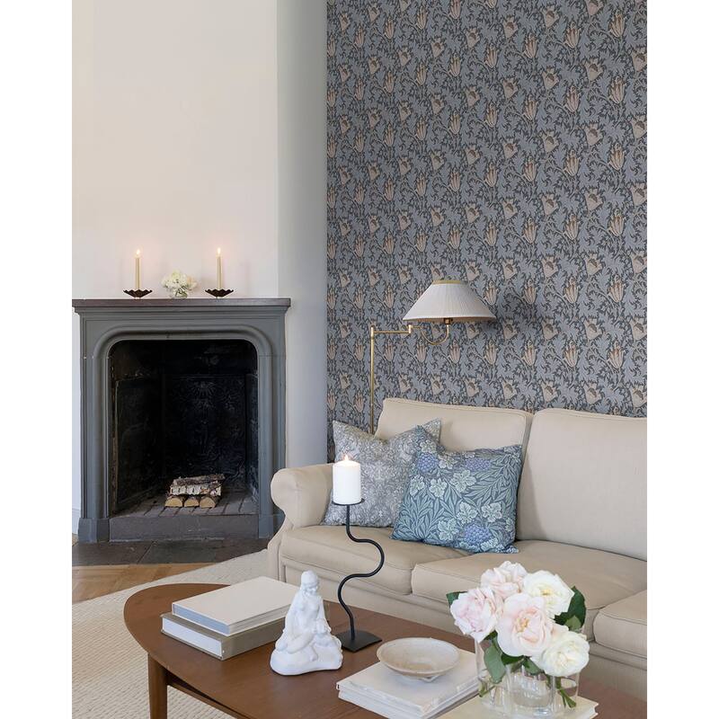 A-Street Prints Anemone Dark Blue Floral Trail Wallpaper