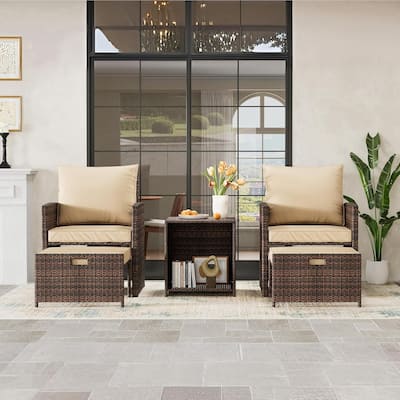 5-Piece Patio Conversation Set with 2 Ottomans and Table Ideal for Balcony