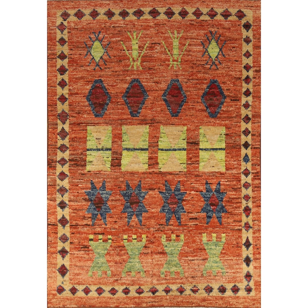 Orange Moroccan Oriental Rug Handmade Geometric Wool Carpet - 6'9" x 9'9"