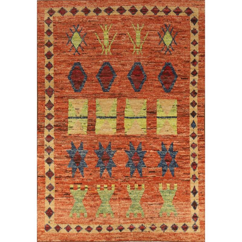 Orange Moroccan Oriental Rug Handmade Geometric Wool Carpet - 6'9" x 9'9"