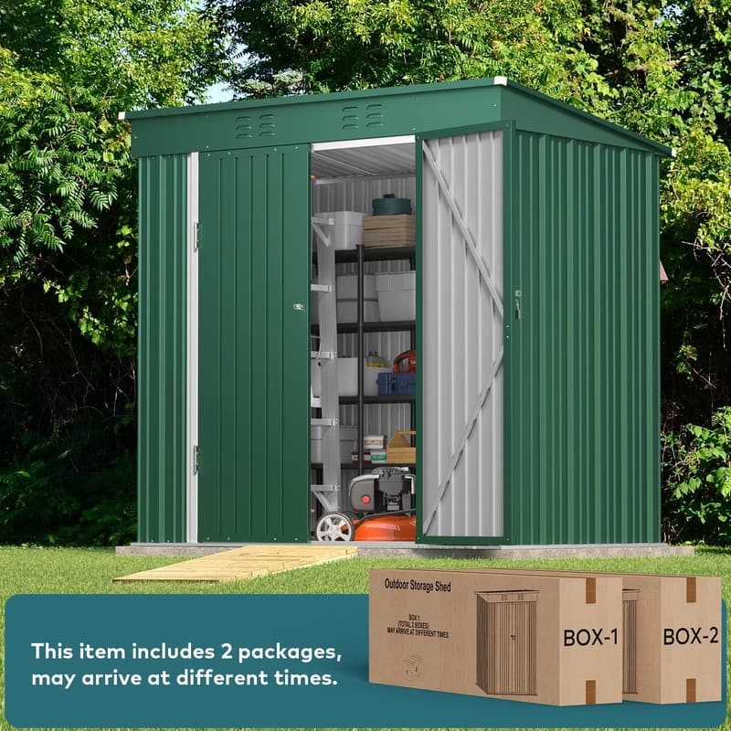 6ft x 4ft Outdoor Metal Storage Shed, Garden Tool House with Lockable Door