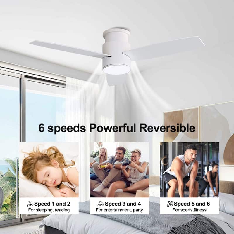 MLiAN 44" LED Flush Mounted Ceiling Fan with Remote ，3 Reversible Plywood Blades - 44