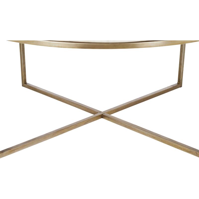 Round Coffee Table with Marble Top - 35" - Antique Brass and White